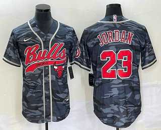 Men%27s Chicago Bulls #23 Michael Jordan Black Camo With Patch Cool Base Stitched Baseball Jersey->chicago bulls->NBA Jersey